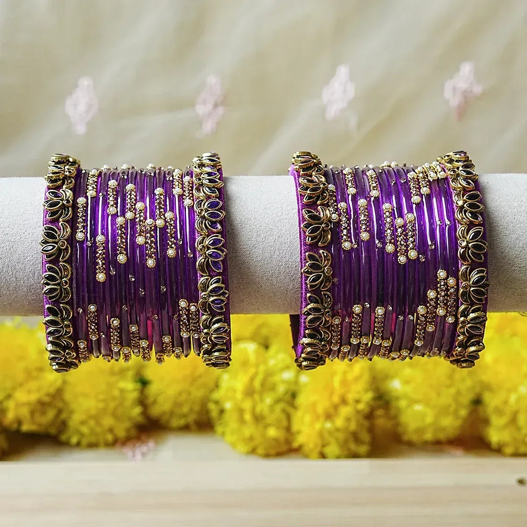 Traditional Women’s Glass Bangle Set – Perfect for Every Occasion (Both Hands) - The Golden Cascade